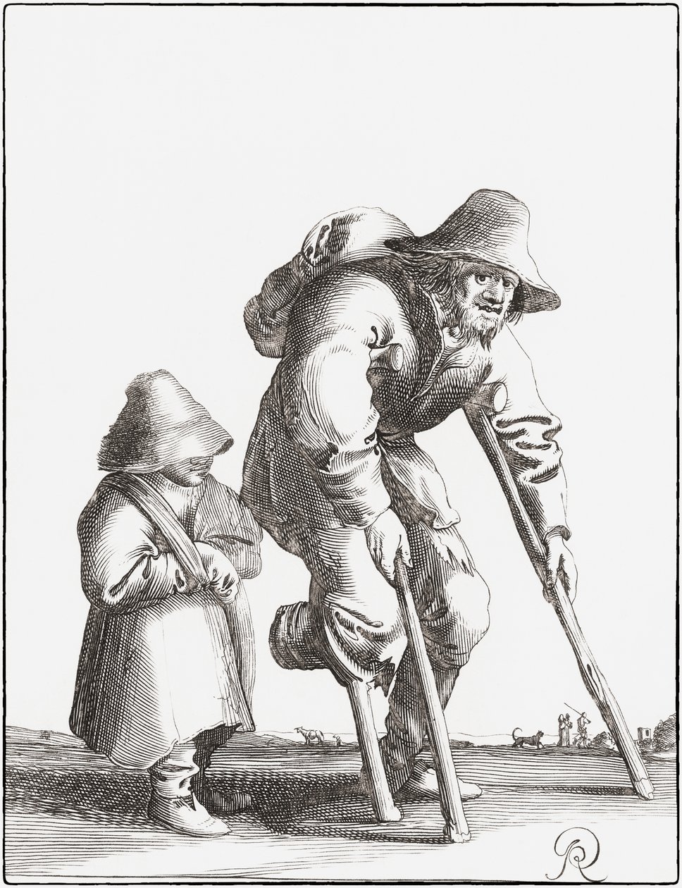 Okaleczony żebrak z dzieckiem (grafika) autorstwa Pieter Jansz (after) Quast
