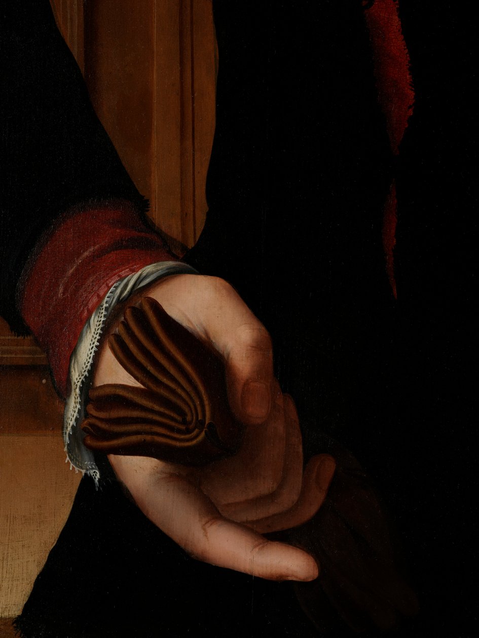 Fragment portretu Jana van Eyewerve autorstwa Pieter Jansz. Pourbus