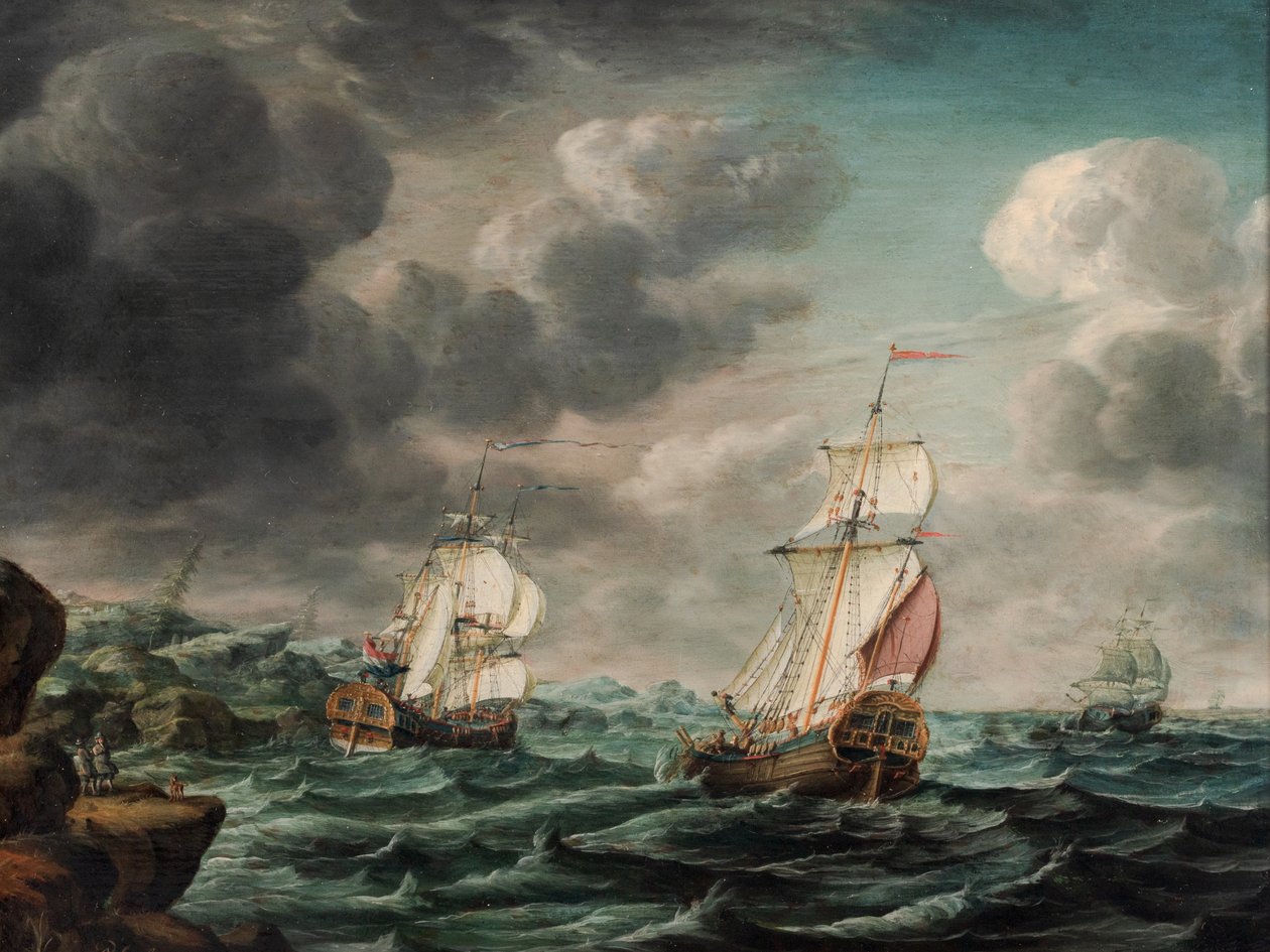 Holenderska wojna i statki handlowe na skalistym przylądku autorstwa Pieter Jochums Lofvers