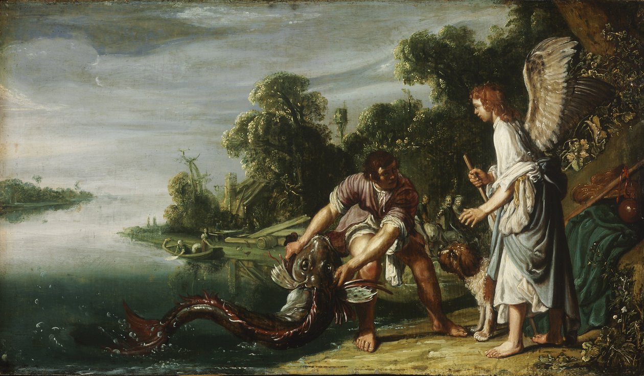 Anioł i Tobiasz z rybą autorstwa Pieter Lastman