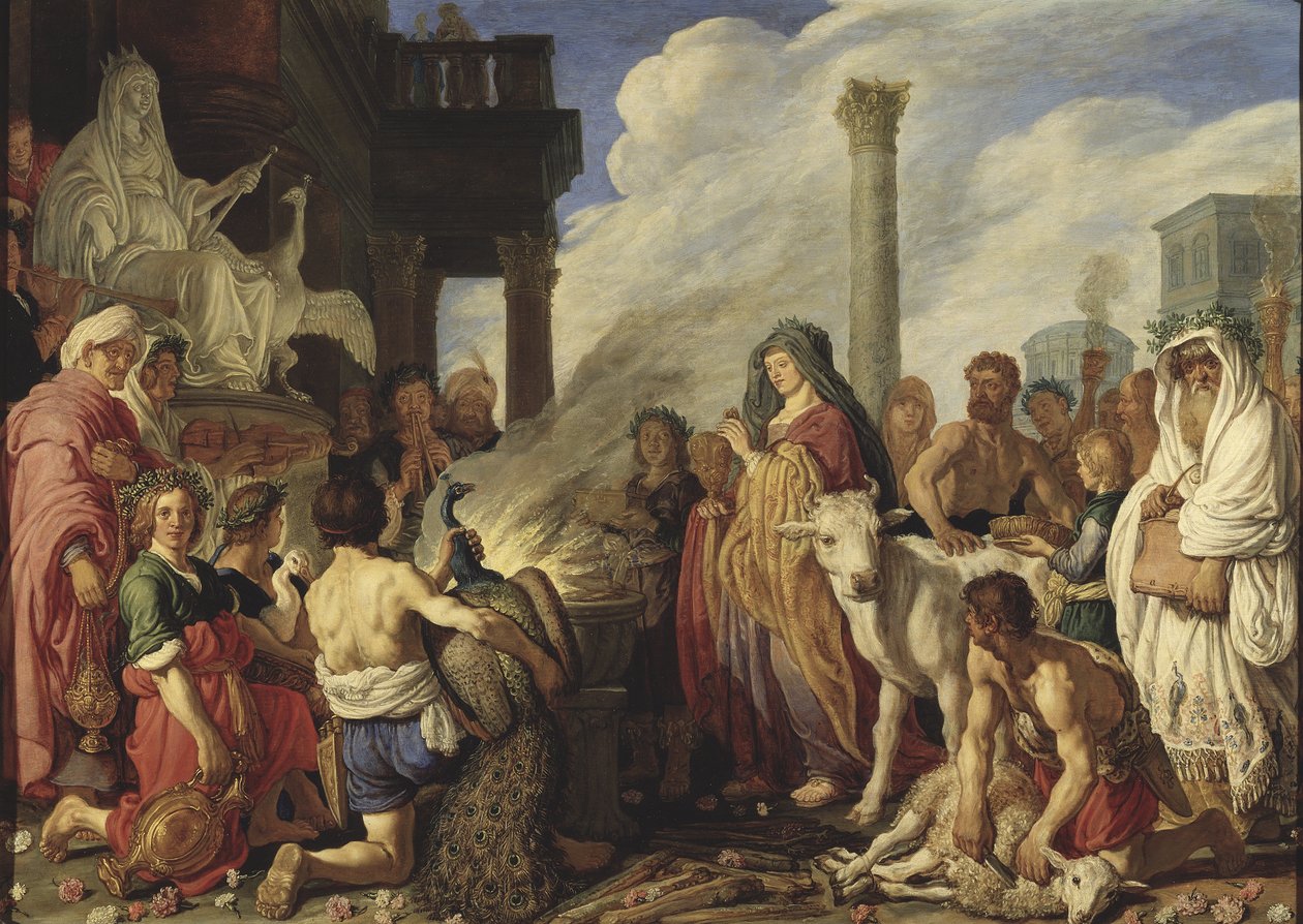 Didon (Elyssa, Elissa, Elisha, Elysha ou Helissa) fait un ofiara Junon - Ofiara Dido dla Juno, autorstwa Lastmana, Pietera Pietersza. (1583-1633). Olej na drewnie autorstwa Pieter Lastman
