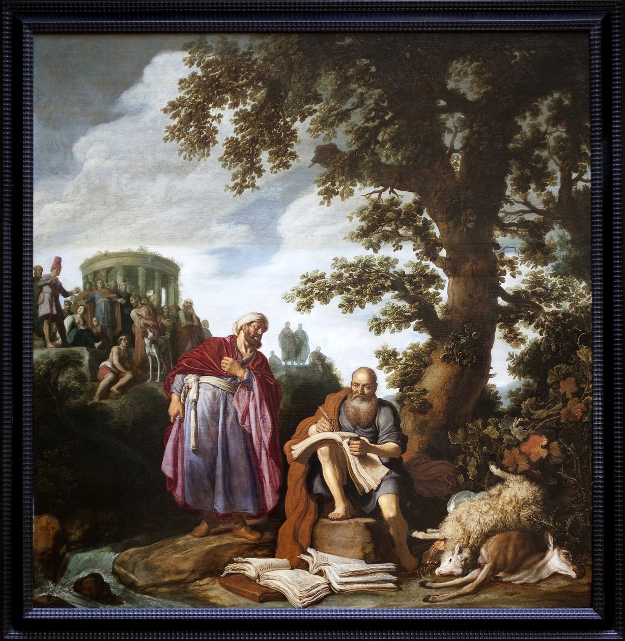 Hipokrates (z Kos, 460-370 pne) odwiedzający Demokryta (z Abdere, 460-370 pne). Obraz Pietera Lastmana (1583-1633), olej na płótnie autorstwa Pieter Lastman