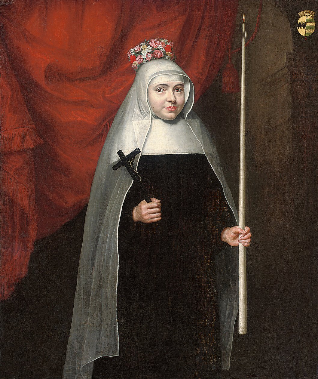 Portret zakonnicy trzymającej krucyfiks i świecę, 1678 autorstwa Pieter Leermans