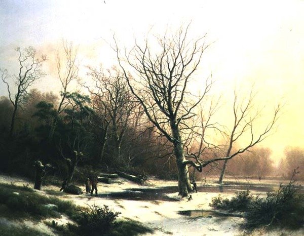 Zimowy zachód słońca (olej na płótnie) autorstwa Pieter Lodewijk Francisco Kluyver