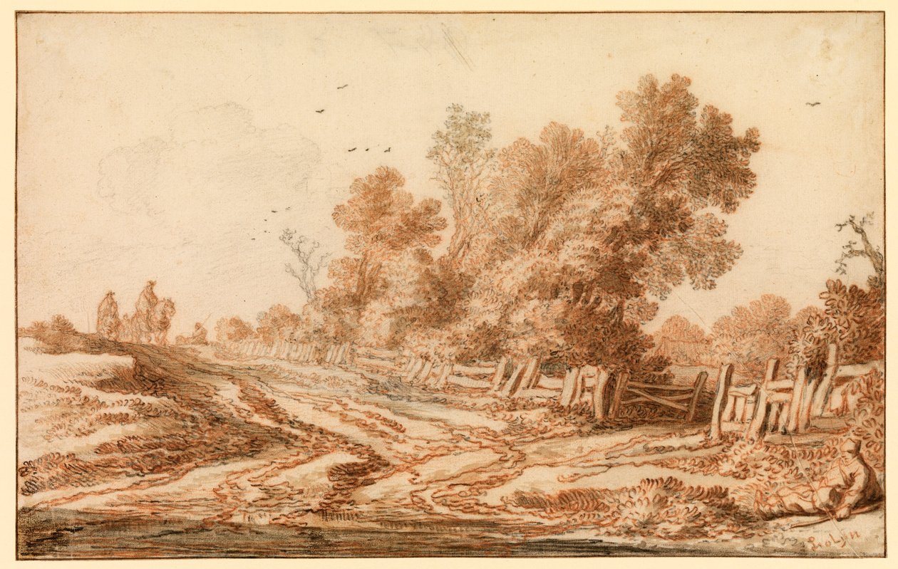 Krajobraz z podróżnikami na drodze, 1653 - 1657 autorstwa Pieter Molijn
