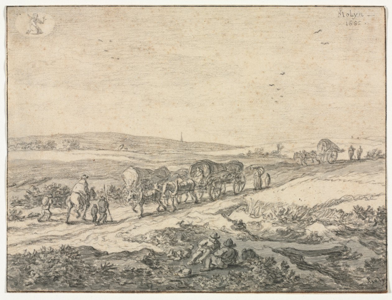 Sierpień: Krajobraz z wozami, ok. 1655. autorstwa Pieter Molyn