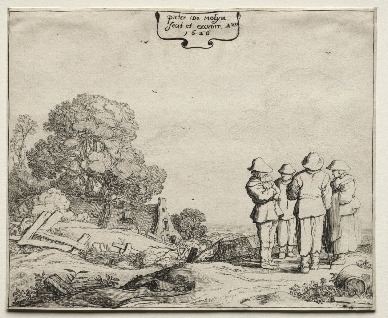 Pejzaż z czterema rozmawiającymi chłopami, 1626. autorstwa Pieter Molyn