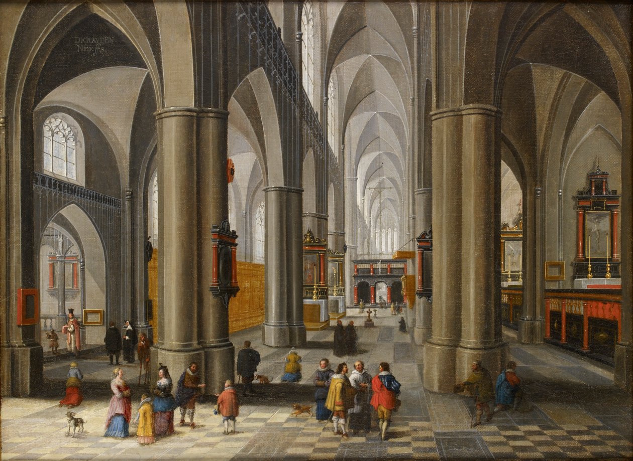 Wnętrze katedry z figurami, 1640-1660 autorstwa Pieter Neefs
