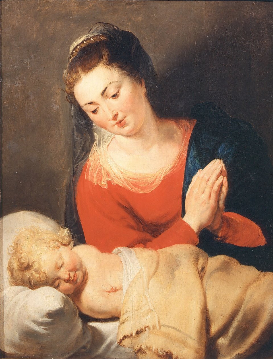 Dziewica adorująca śpiące dzieciątko, c. 1615. autorstwa Pieter Paul Rubens