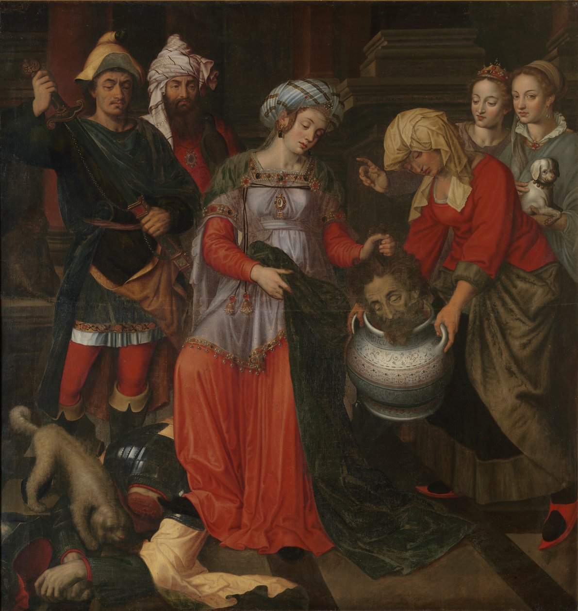 Tomyris otrzymuje głowę Cyrusa, 1610. autorstwa Pieter Pieters