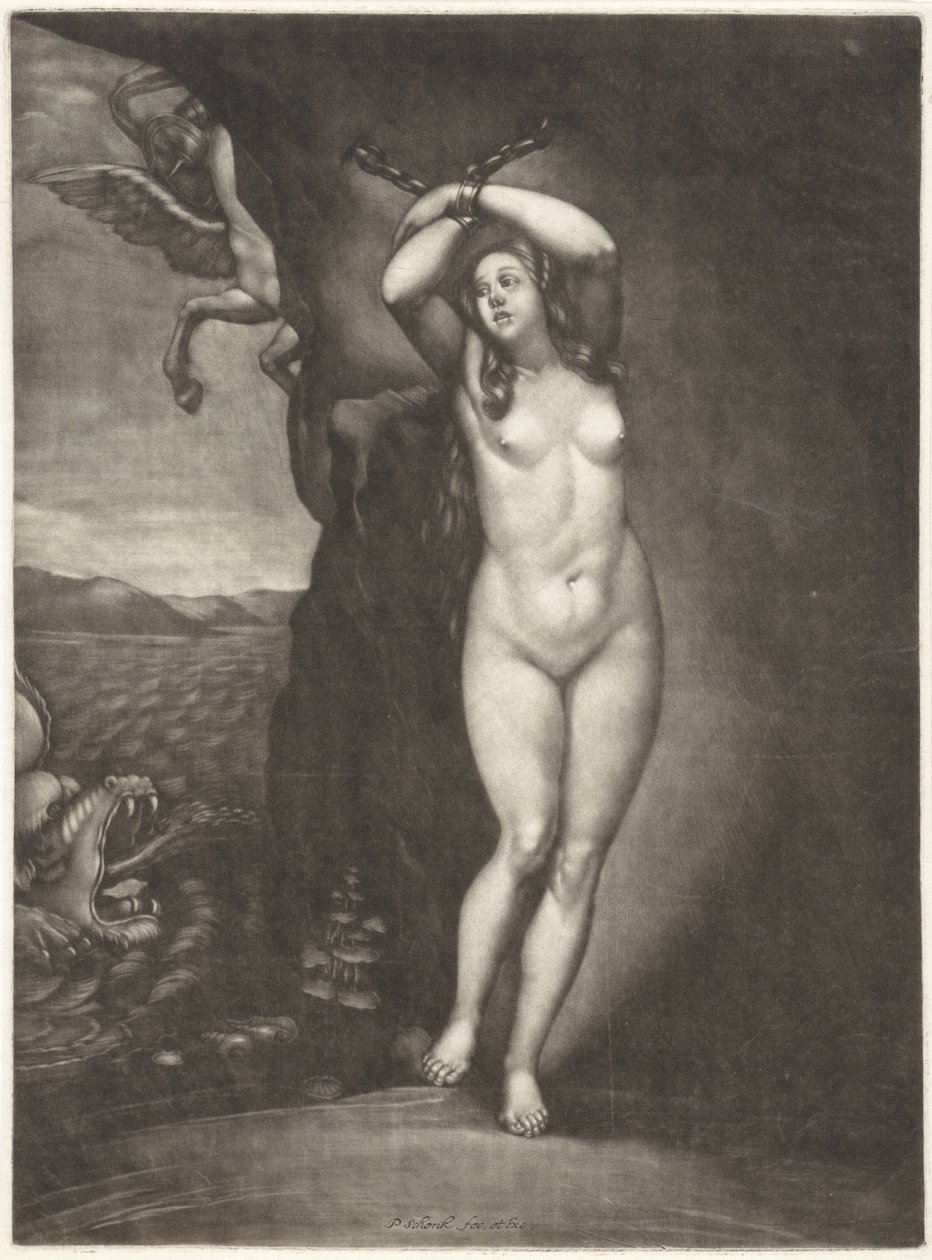 Andromeda przykuta do skały autorstwa Pieter Schenk (I)