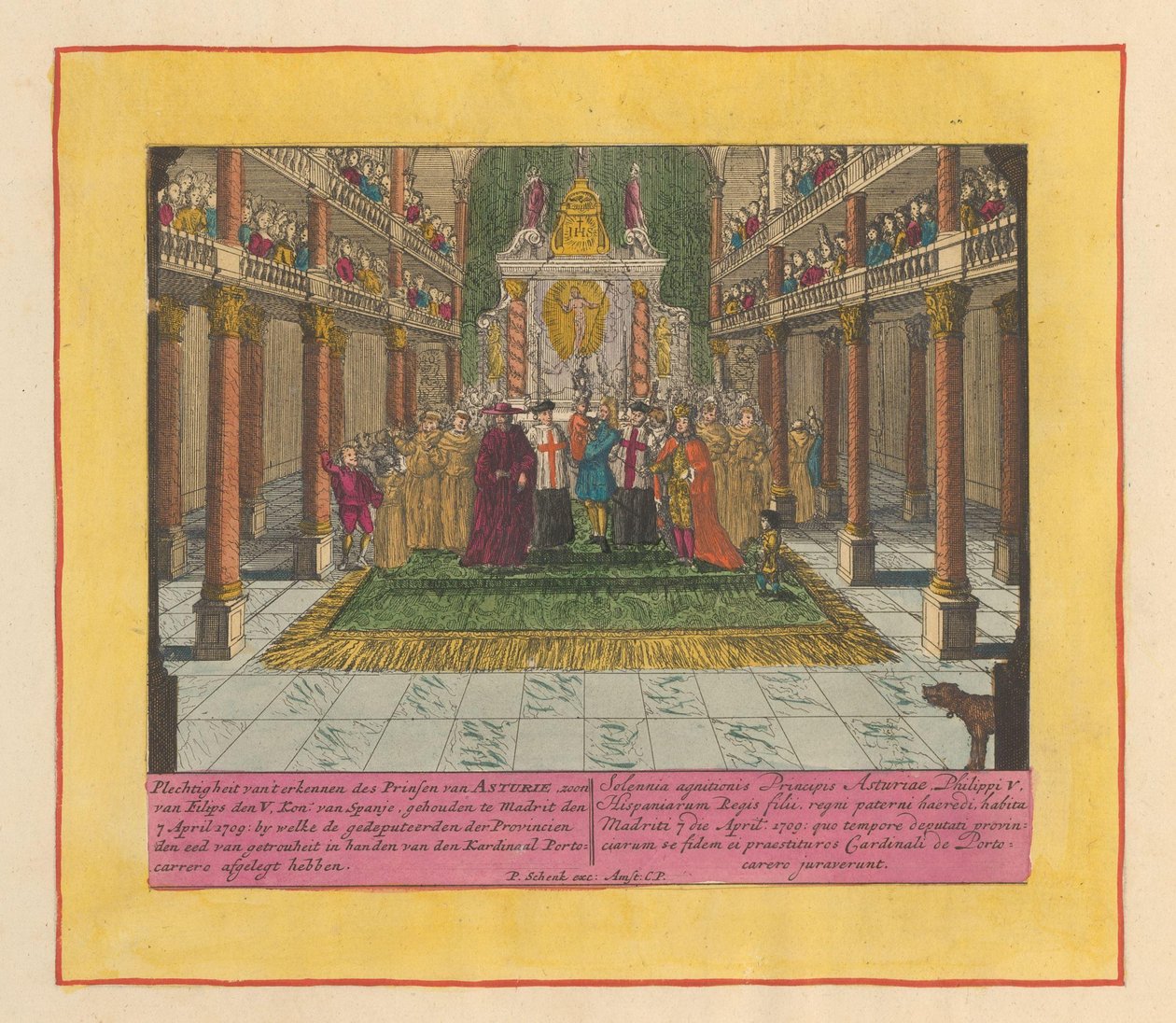 Uznanie Ludwika Filipa, księcia Asturii i syna króla Hiszpanii Filipa V, 1709 Uroczystość uznania księcia Asturii, syna Filipa de V. kona. Hiszpanii, która odbyła się w Madrycie 7 kwietnia 1709 r., na której posłowie PR autorstwa Pieter Schenk (I)