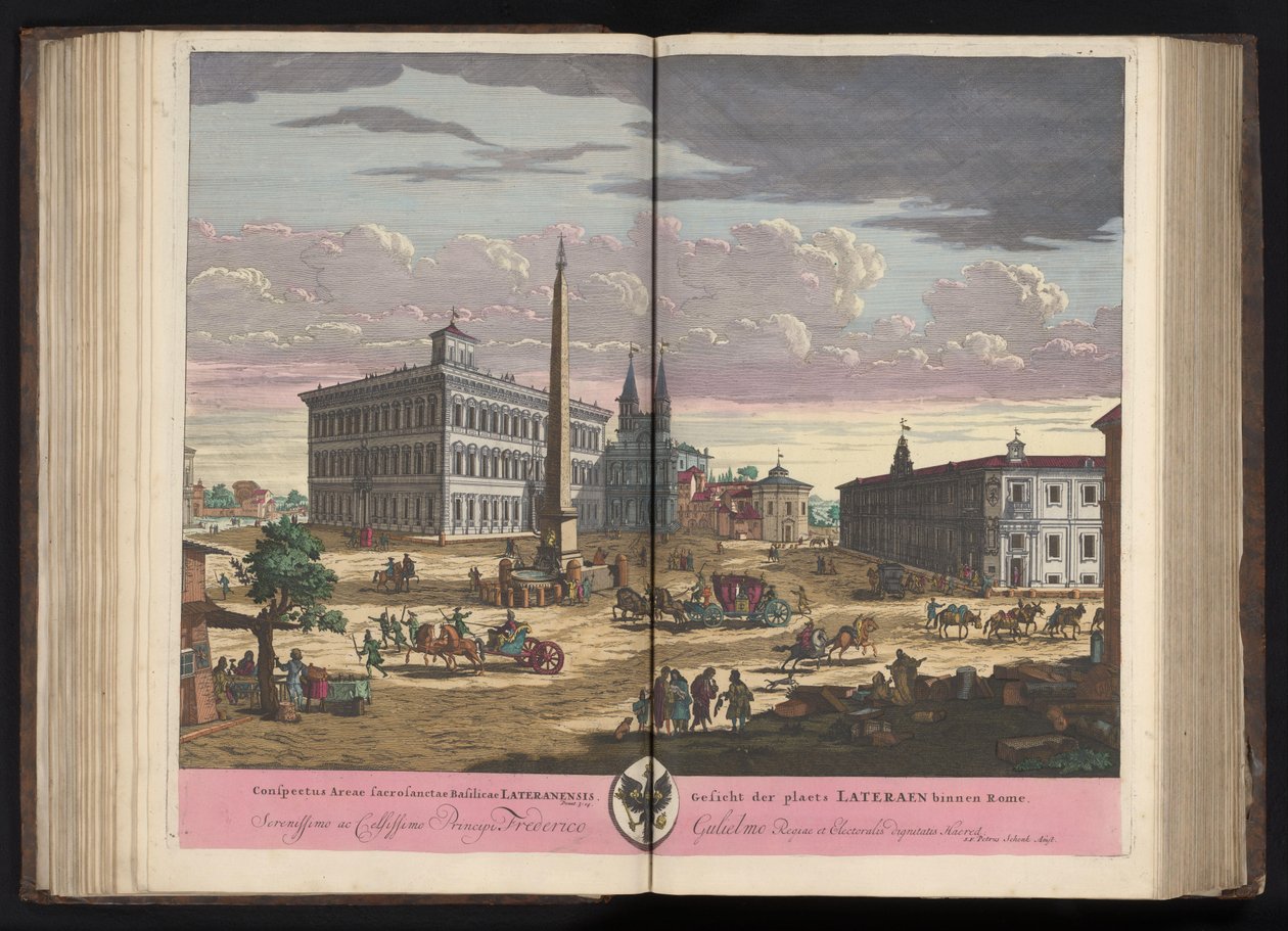Gezicht op het Lateraan met de Sint-Jan van Lateranen te Rome Widok na teren sakralny Bazyliki na Lateranie (...) (tytuł na obiekcie) autorstwa Pieter Schenk (I)