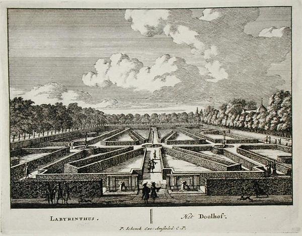 Labirynt, z "Admirandorum Quadruplex Spectaculum", autorstwa Jana van Call (1656-1703), wydany przed 1715 r. (rycina) autorstwa Pieter Schenk