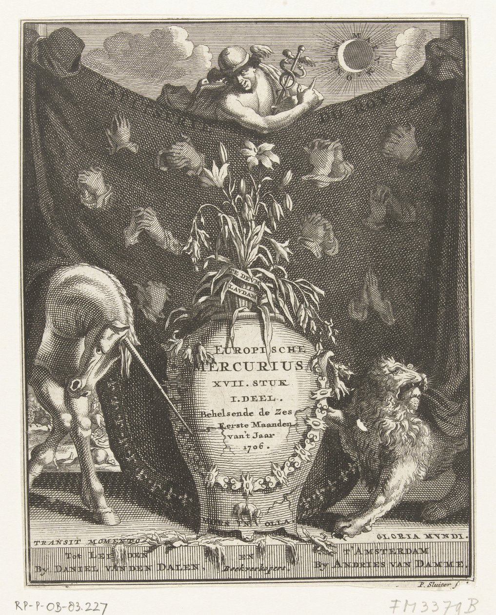 Strona tytułowa dla europejskiego Merkurego na rok 1706 autorstwa Pieter Sluyter
