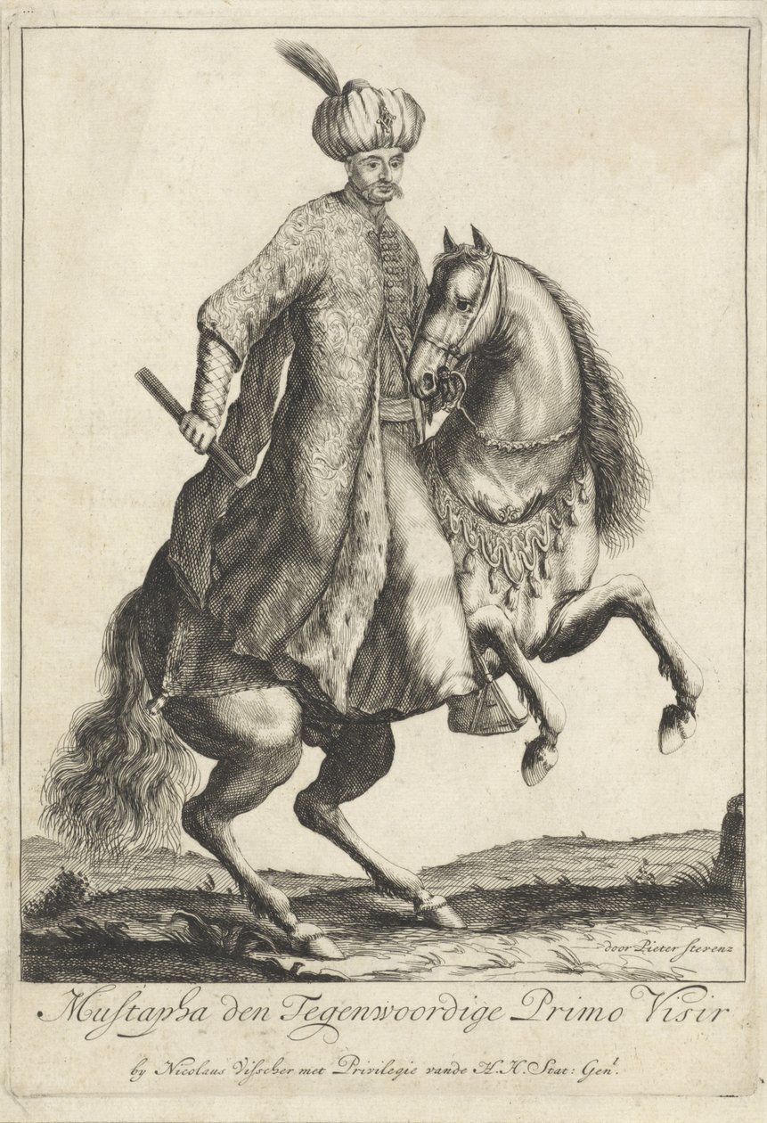 Portret konny Kara Mustafy, wielkiego wezyra w armii tureckiej autorstwa Pieter Stevens (vermeld in 1689)