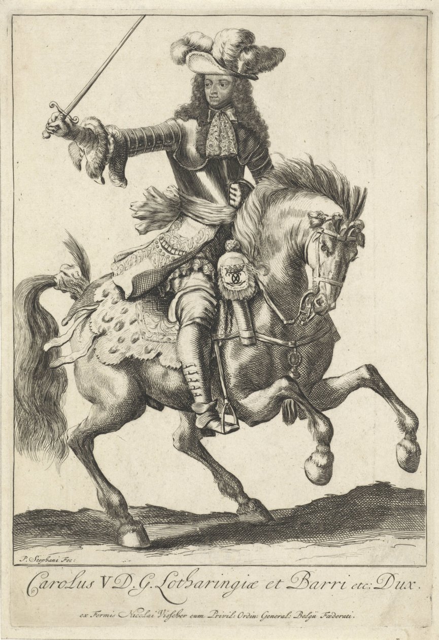 Portret konny Karola V Leopolda, księcia Lotaryngii autorstwa Pieter Stevens (vermeld in 1689)
