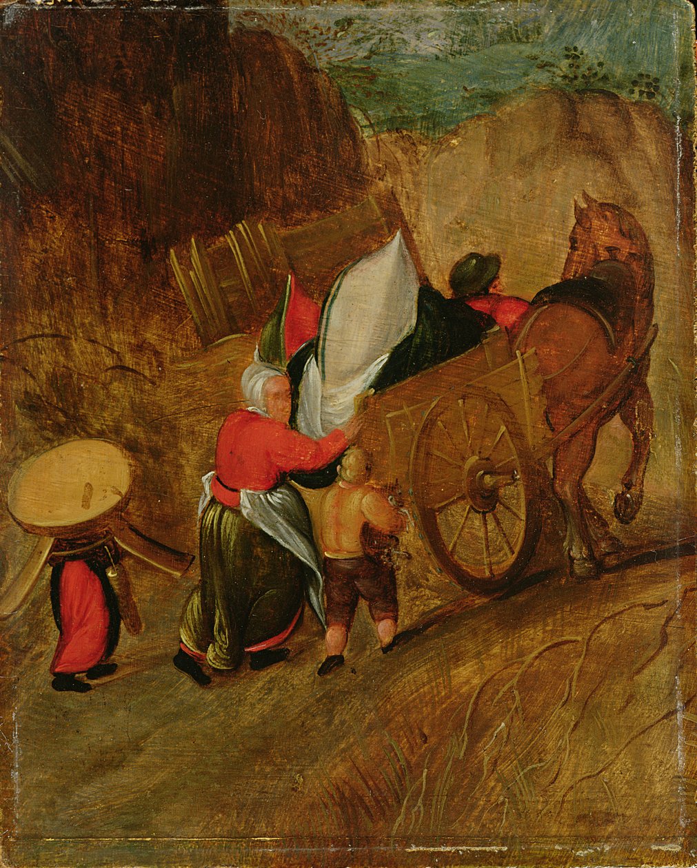 Pejzaż, chłopi, koń i wóz, początek XVII wieku (olej na płycie) autorstwa Pieter Stevens