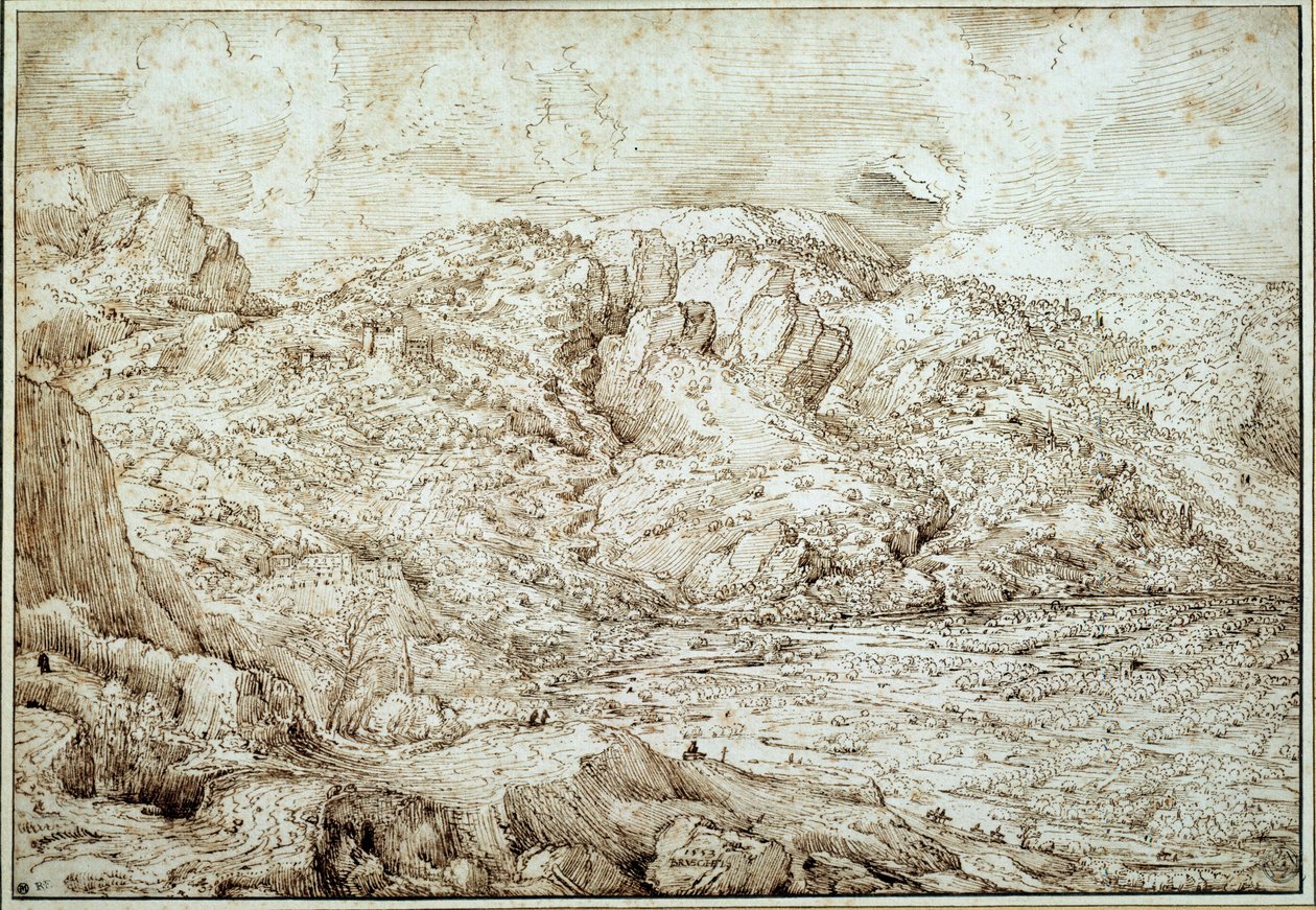 Krajobraz Alp. Rysunek Pietera Brueghela Dit The Old Man (1525-1569) Ec. Bujda. autorstwa Pieter Bruegel the Elder