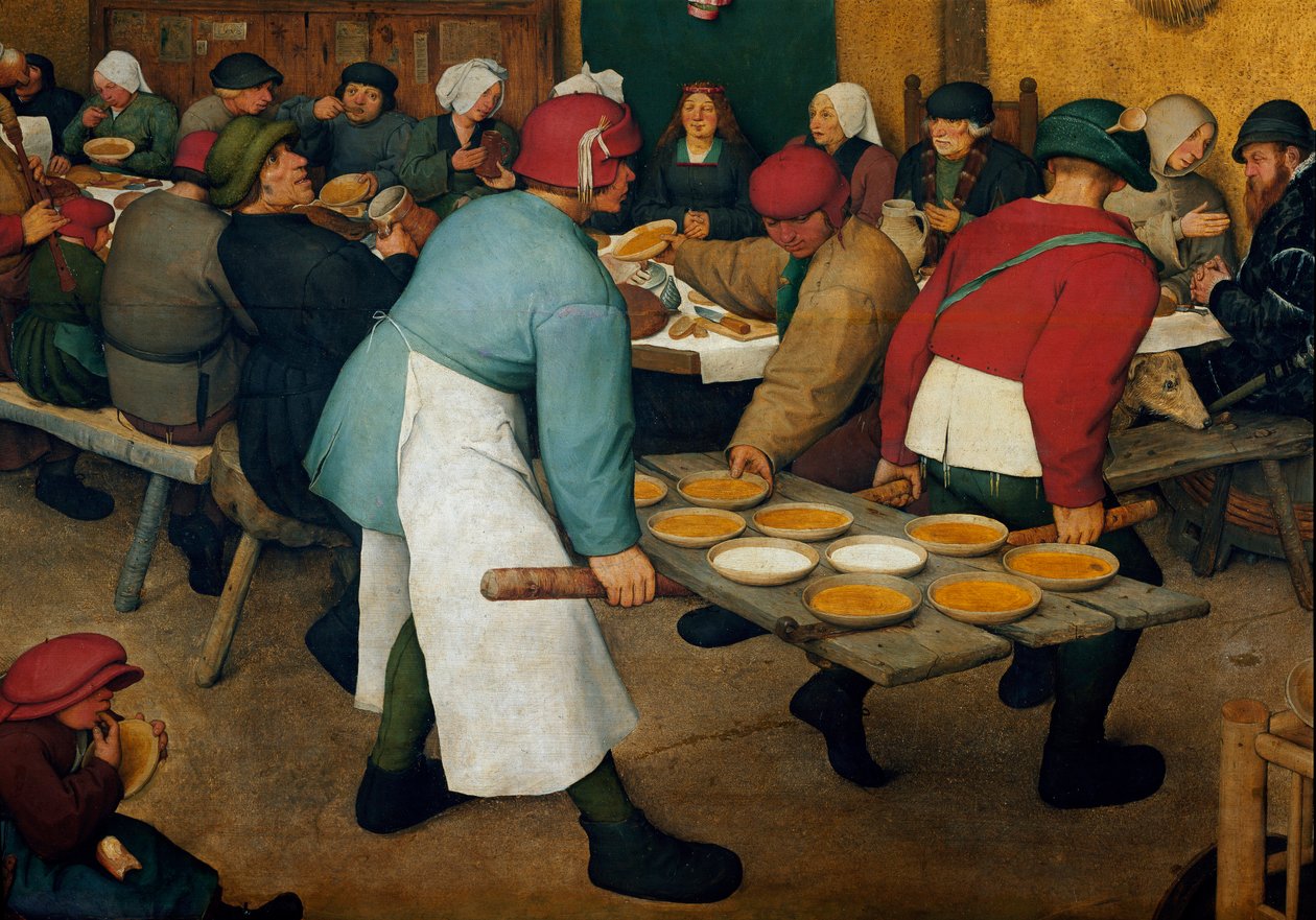 Szczegóły dotyczące miesiąca miodowego. Talerze na tacy. Obraz Pietera Bruegla (lub Bruegel lub Brueghel lub Brueghel) powiedział, że był (1525-1569) autorstwa Pieter Bruegel the Elder