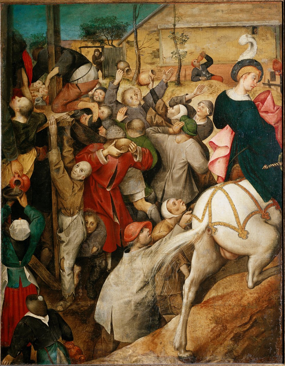 Wino św. Marcina, detal. (olej na drewnie autorstwa Pieter Bruegel the Elder