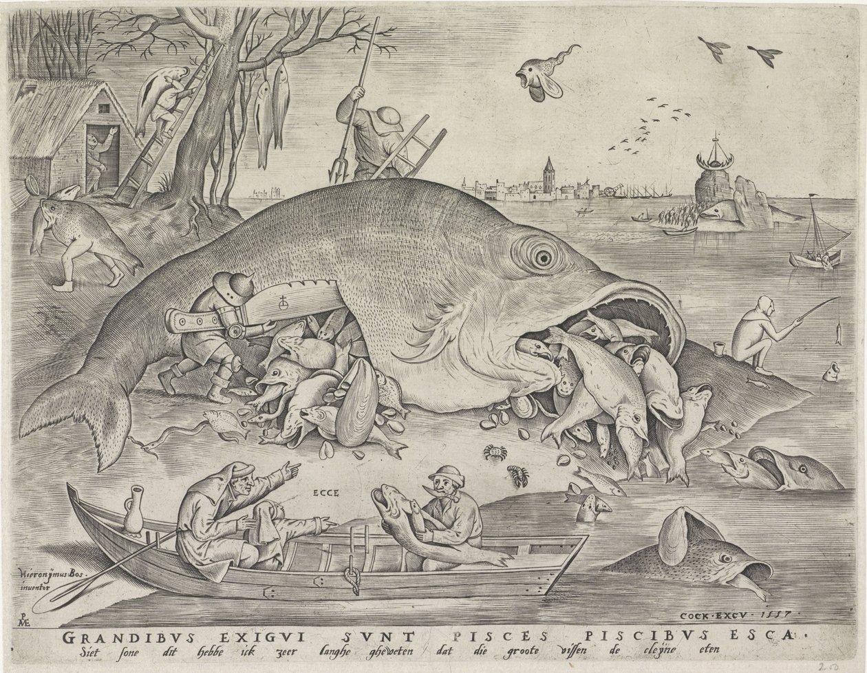 Duże ryby zjadają małe ryby, ryty przez Pietera van der Heyden, 1557 autorstwa Pieter The Elder after Brueghel