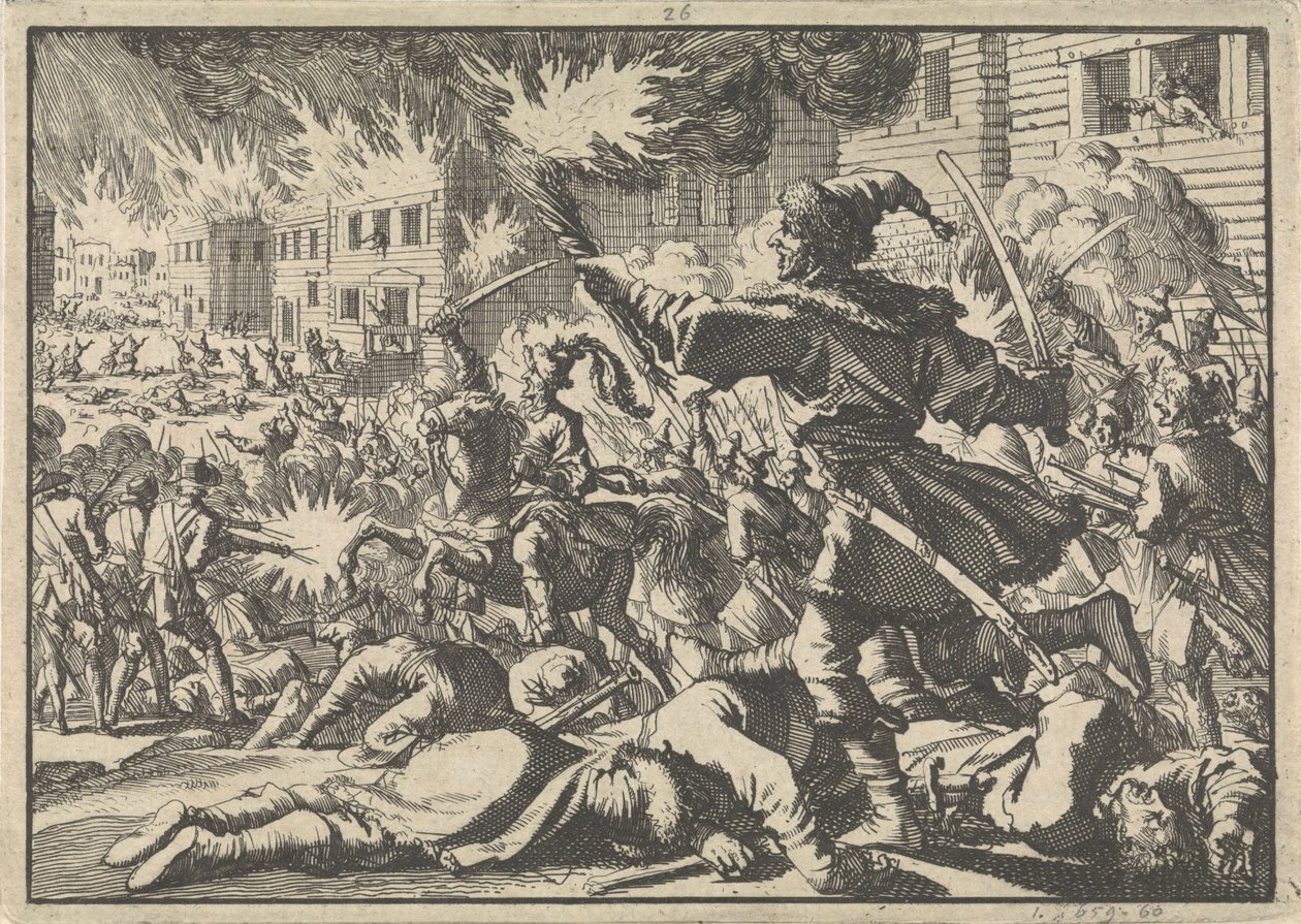 Walki na ulicach Moskwy między Rosjanami i Polakami w 1611, 1698 autorstwa Pieter Van der Aa