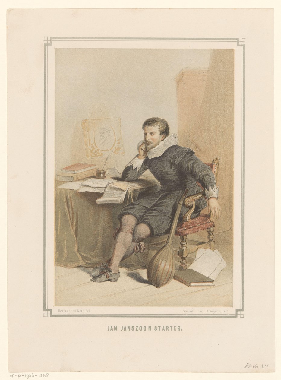 Jan Janszoon Starter przy swoim stole do pisania autorstwa Pieter Wilhelmus van de Weijer