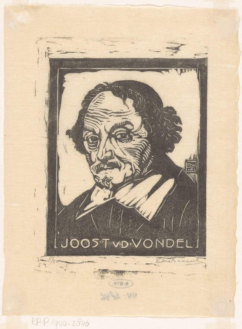 Portret Joosta van den Vondel (tytuł na obiekcie) autorstwa Pieter Willem van Baarsel (signed by artist)