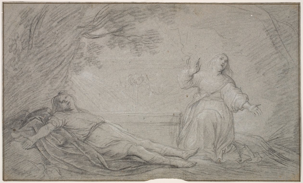 Scena mitologiczna kobiety opłakującej śmierć młodego mężczyzny autorstwa Pieter de Grebber