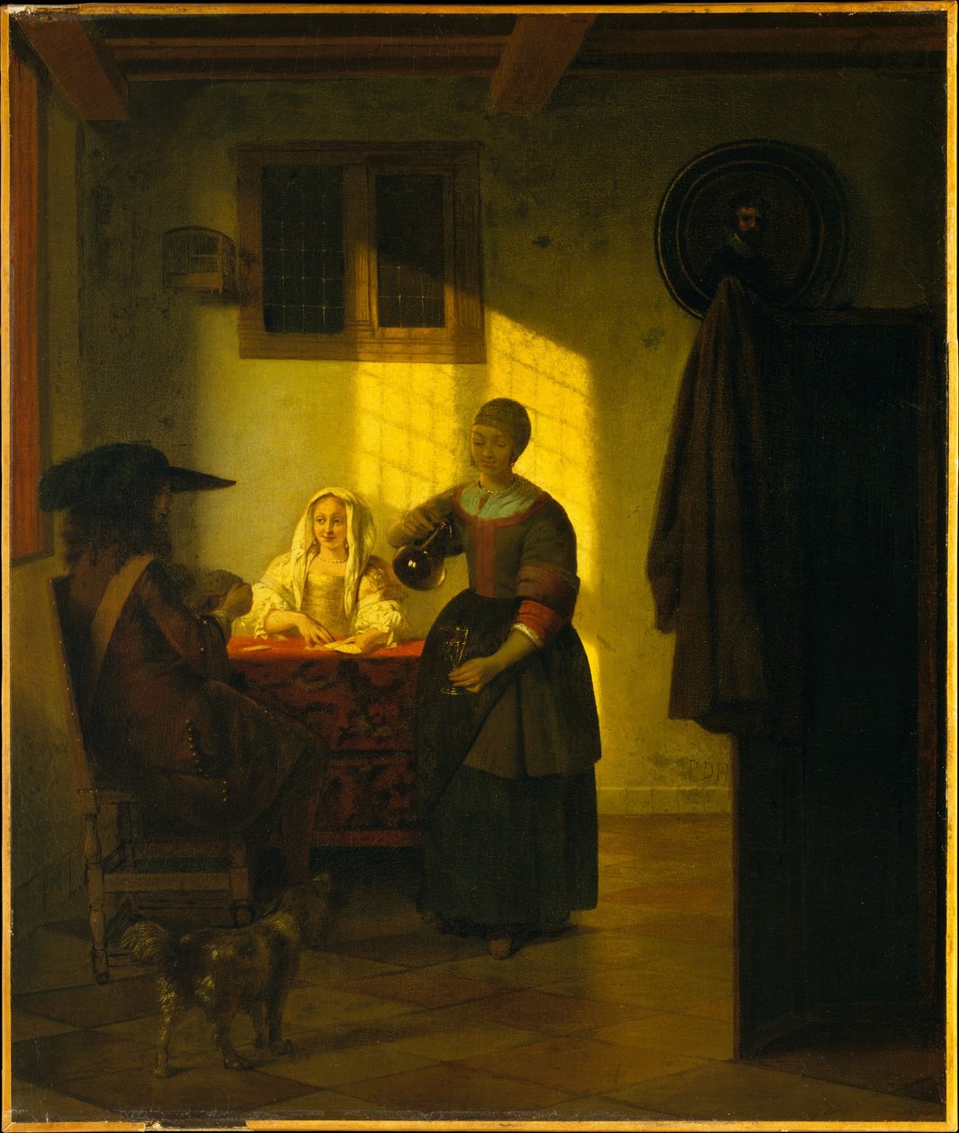 Ein Paar beim Kartenspiel mit einer Dienerin autorstwa Pieter de Hooch