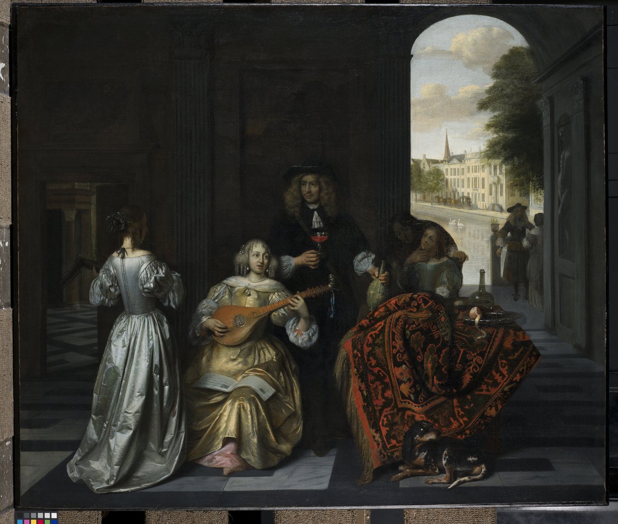 Muzyczne przyjęcie (olej na płótnie) autorstwa Pieter de Hooch