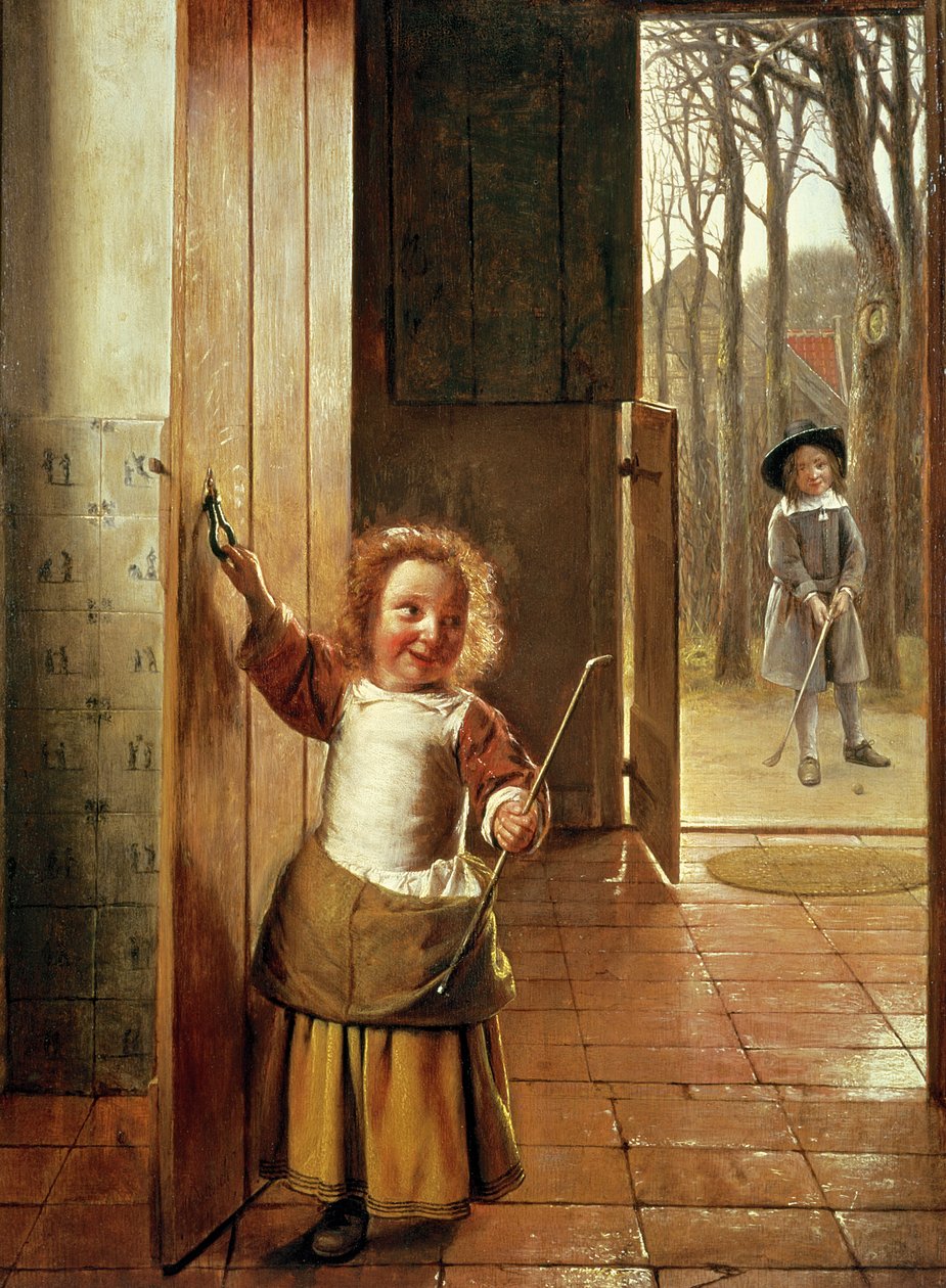 Dzieci w drzwiach z kijami golfowymi, ok.1658-60 autorstwa Pieter de Hooch