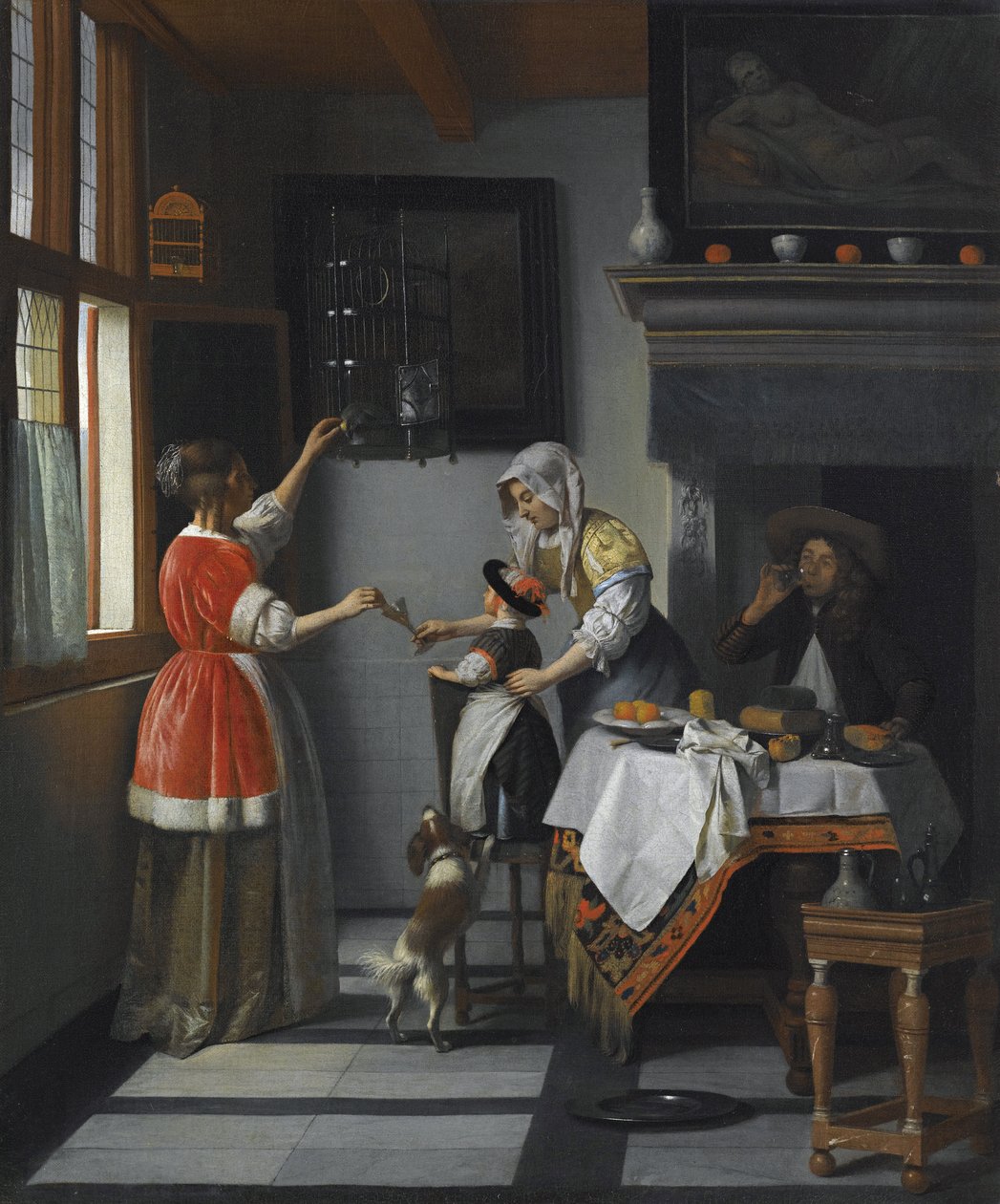 Wnętrze z dzieckiem karmiącym papugę par Hooch, Pieter, de autorstwa Pieter de Hooch