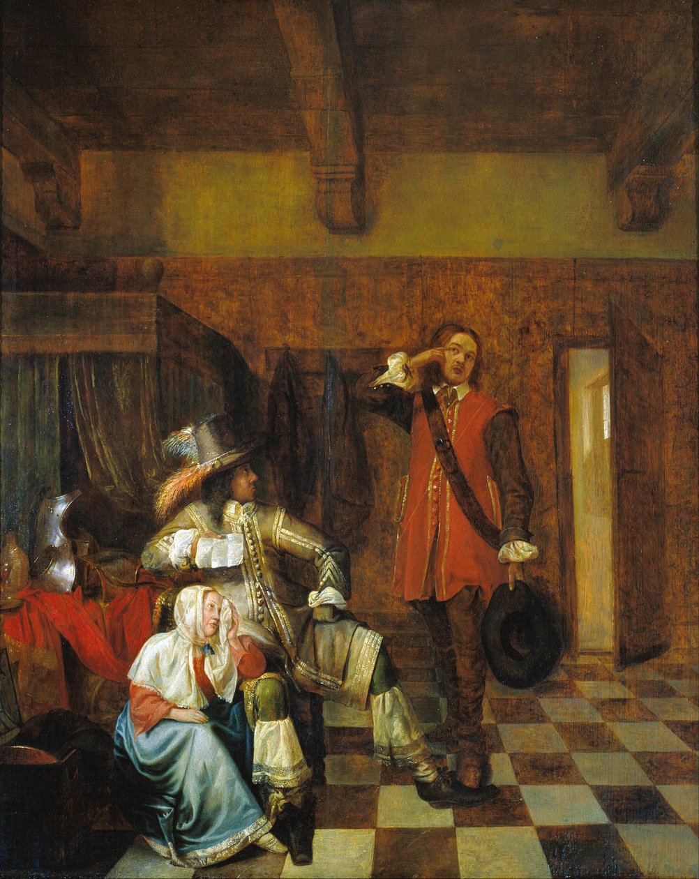 Niosący złe wieści - Niosący złe wieści - Hooch, Pieter, de (1629-1684) - ok. 1930 r. 1655 - Olej na drewnie - 67,8x56 cm - Museu Nacional d