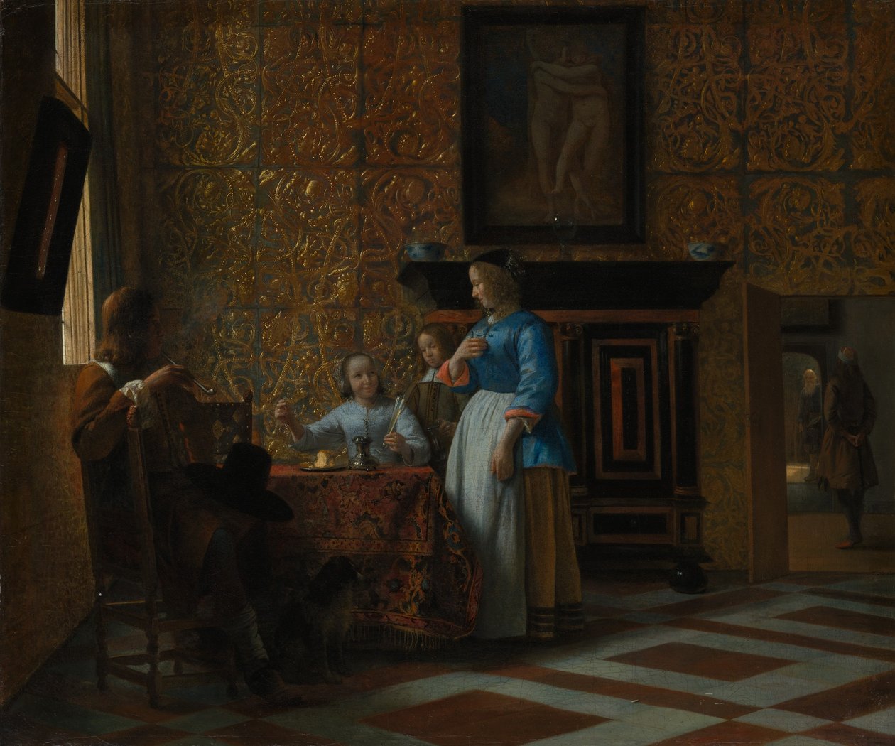 Czas wolny w eleganckiej scenerii, ok. godz. 1663-65. autorstwa Pieter de Hooch