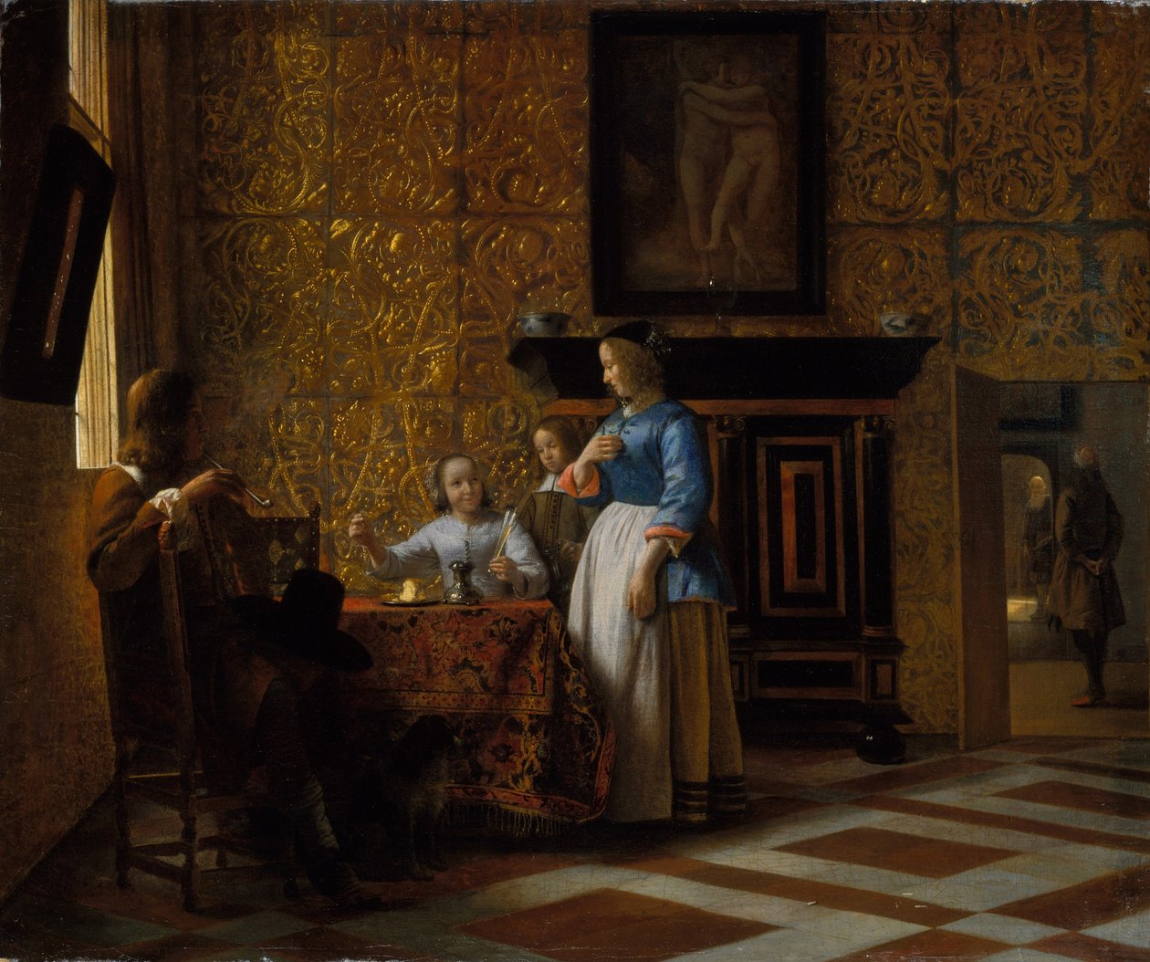 Czas wolny w eleganckiej oprawie, ok. 1663-65 (olej na płótnie) autorstwa Pieter de Hooch