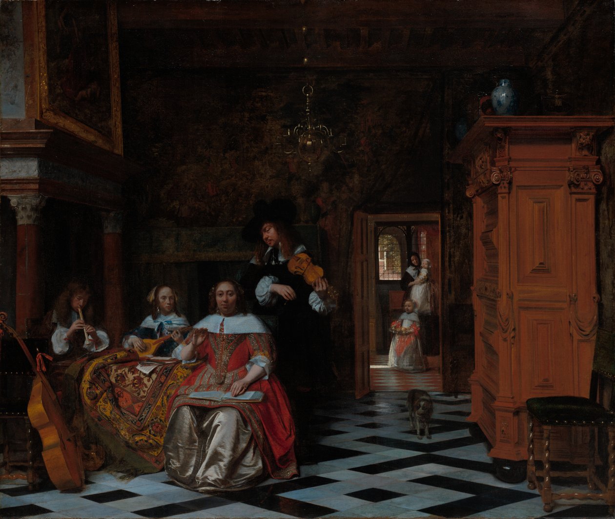 Portret rodziny grającej muzykę autorstwa Pieter de Hooch
