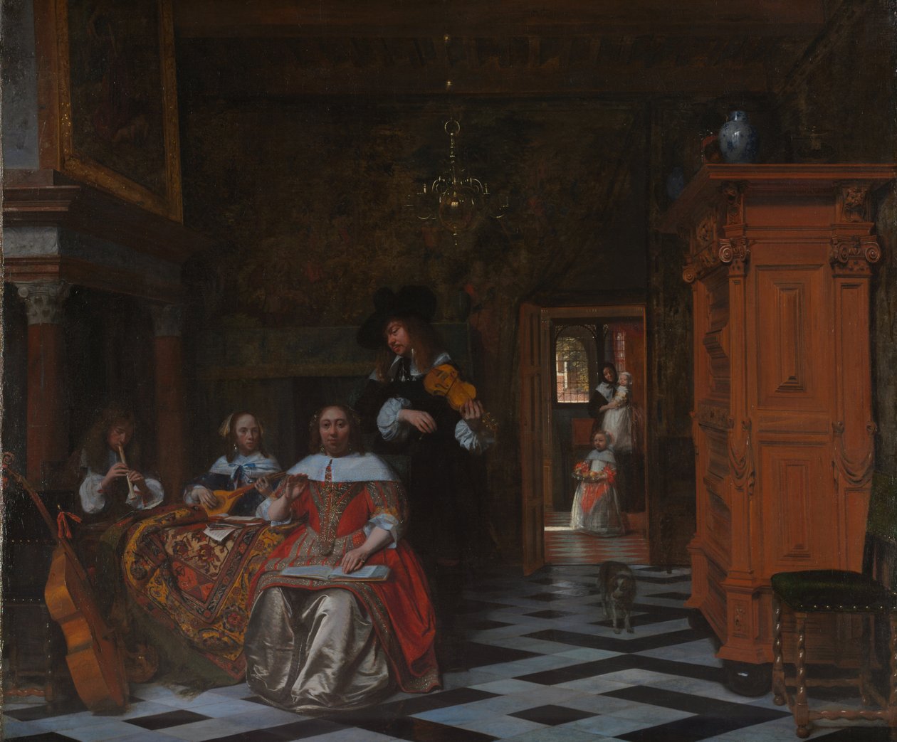 Portret rodziny grającej muzykę, 1663 autorstwa Pieter de Hooch
