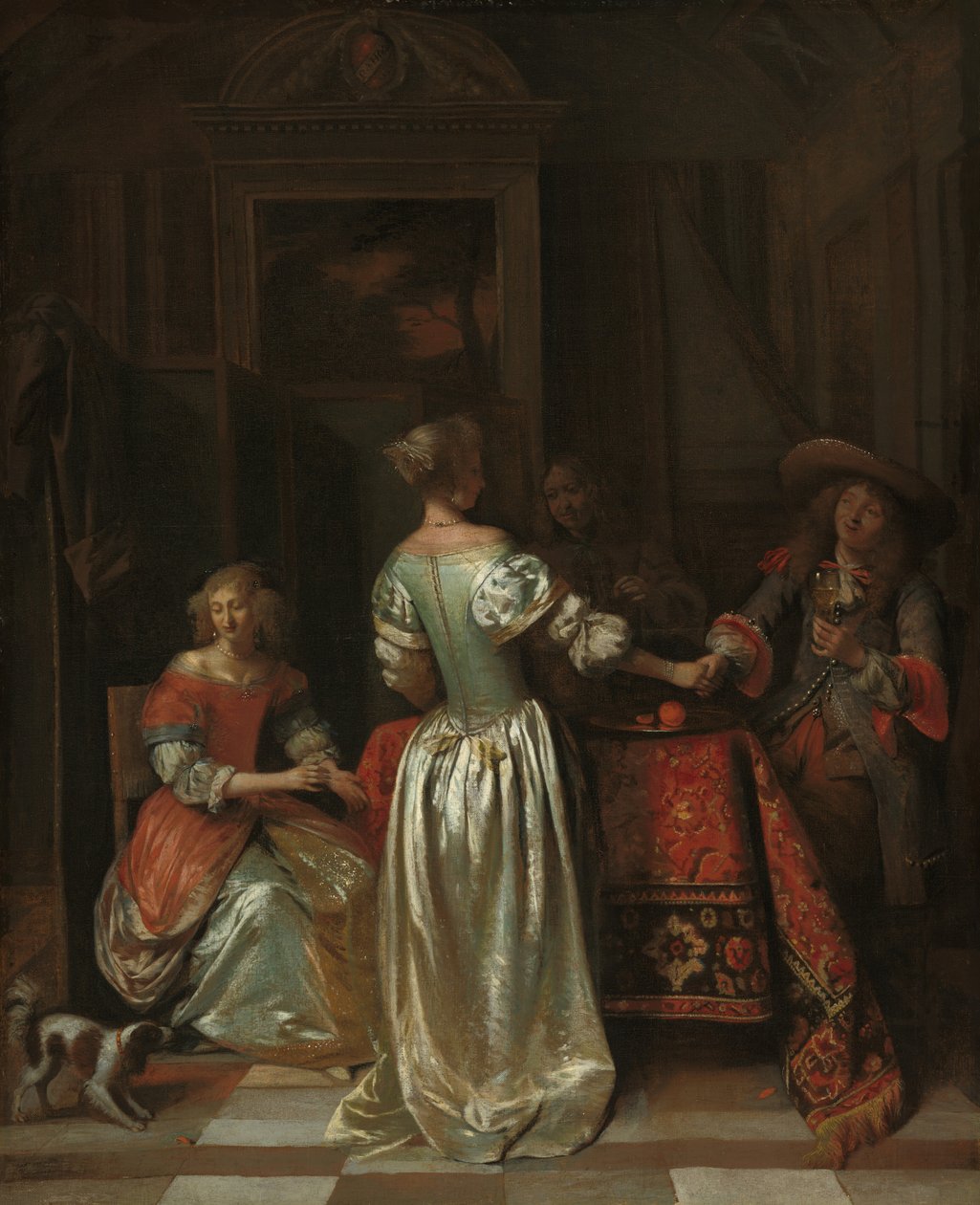 Powitanie, ok. 1675 (olej na płótnie) autorstwa Pieter de Hooch