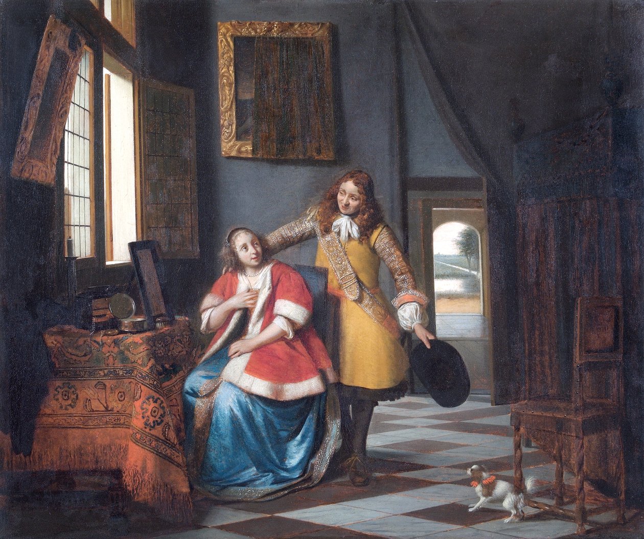 Intruz: dama w toalecie, zaskoczona swoim kochankiem autorstwa Pieter de Hooch