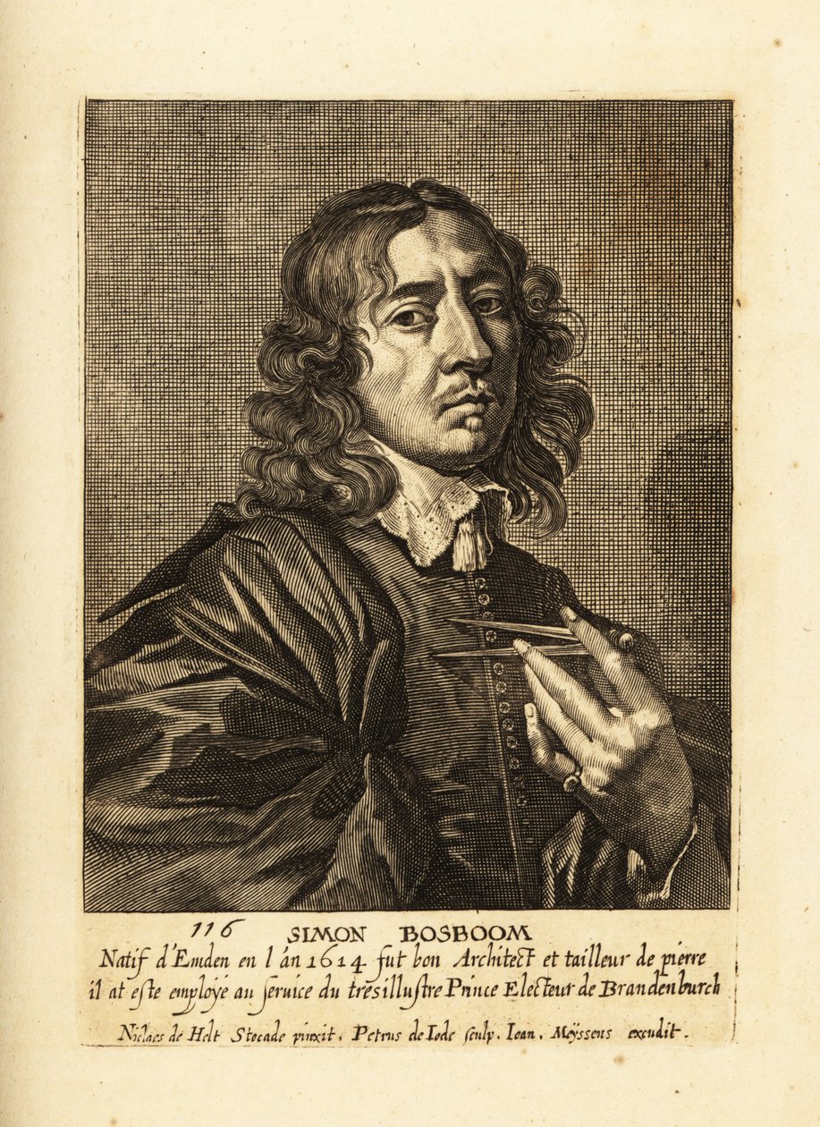 Portret Simona Bosbooma, holenderskiego architekta i pisarza Złotego Wieku autorstwa Pieter de II Jode