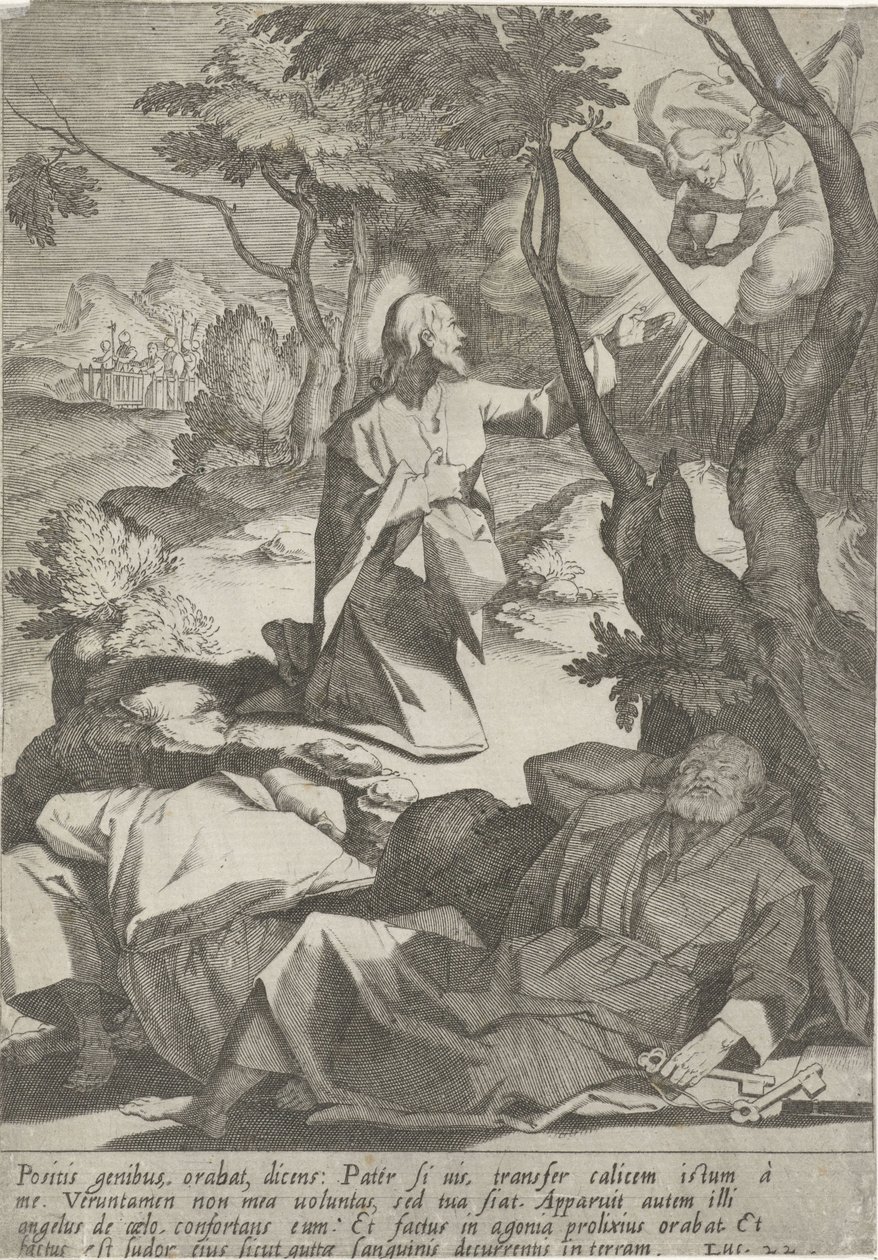 Chrystus w hof van Getsemani Passie van Christus (tytuł serii) Pasja i Zmartwychwstanie (tytuł serii) autorstwa Pieter de Jode (I)
