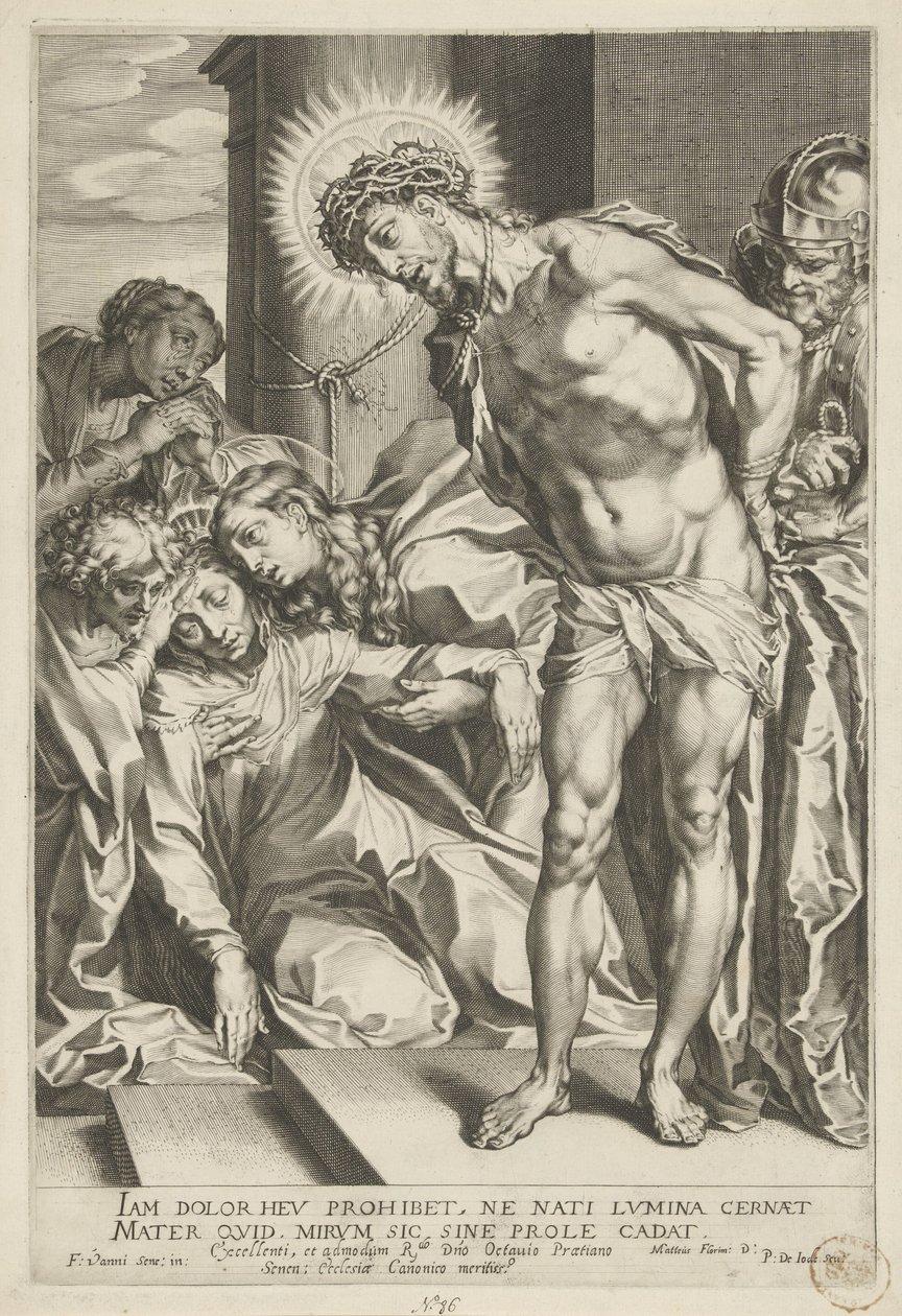 Chrystus w koronie cierniowej i płacząca Maryja autorstwa Pieter de Jode (I)