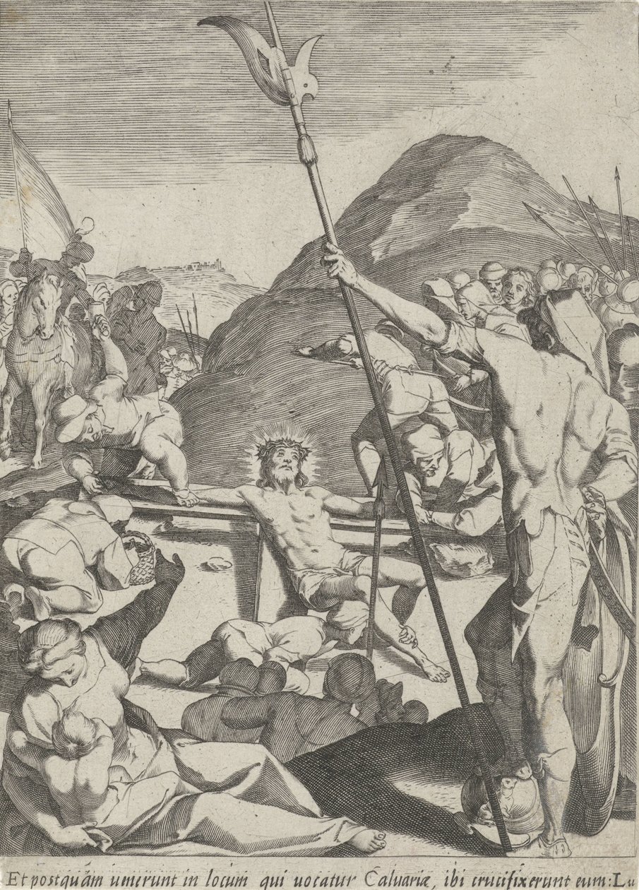 Chrystus przybity do krzyża Męka Chrystusa (tytuł serii) Passionis et resurrectionis (tytuł serii) autorstwa Pieter de Jode (I)