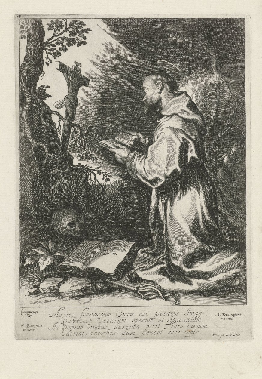 Św. Franciszek klęczący przed krucyfiksem autorstwa Pieter de Jode (I)