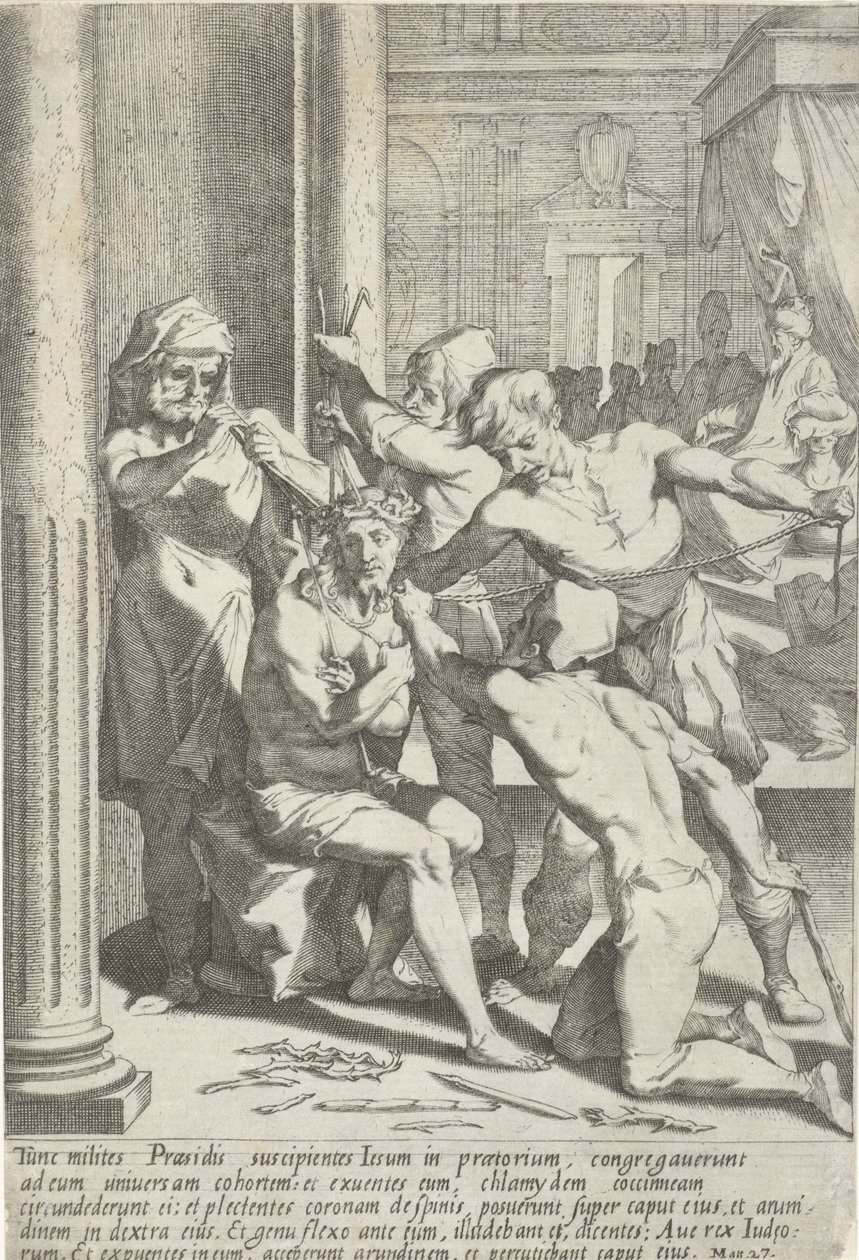 Doornenkroning van Christus Passie van Christus (tytuł serii) Pasja i Zmartwychwstanie (tytuł serii) autorstwa Pieter de Jode (I)