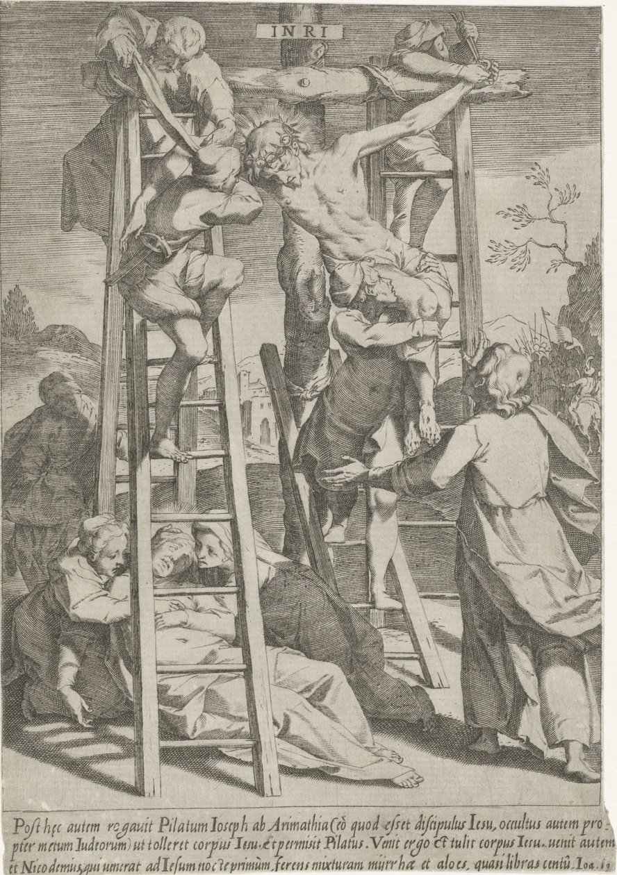 Kruisafneming Passie van Christus (tytuł serii) Pasja i Zmartwychwstanie (tytuł serii) autorstwa Pieter de Jode (I)