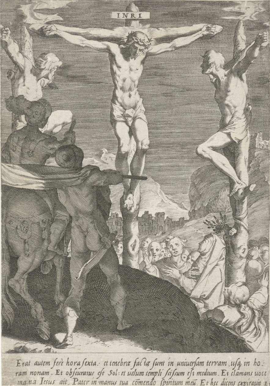 Kruisiging van Christus Passie van Christus (tytuł serii) Pasja i Zmartwychwstanie (tytuł serii) autorstwa Pieter de Jode (I)