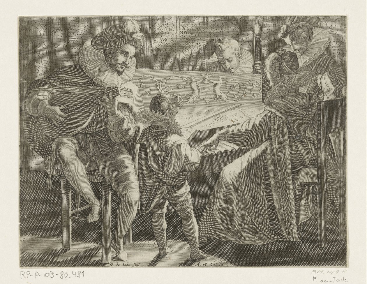Firma tworząca muzykę przy świetle pochodni, ok. 1600 autorstwa Pieter de Jode (I)